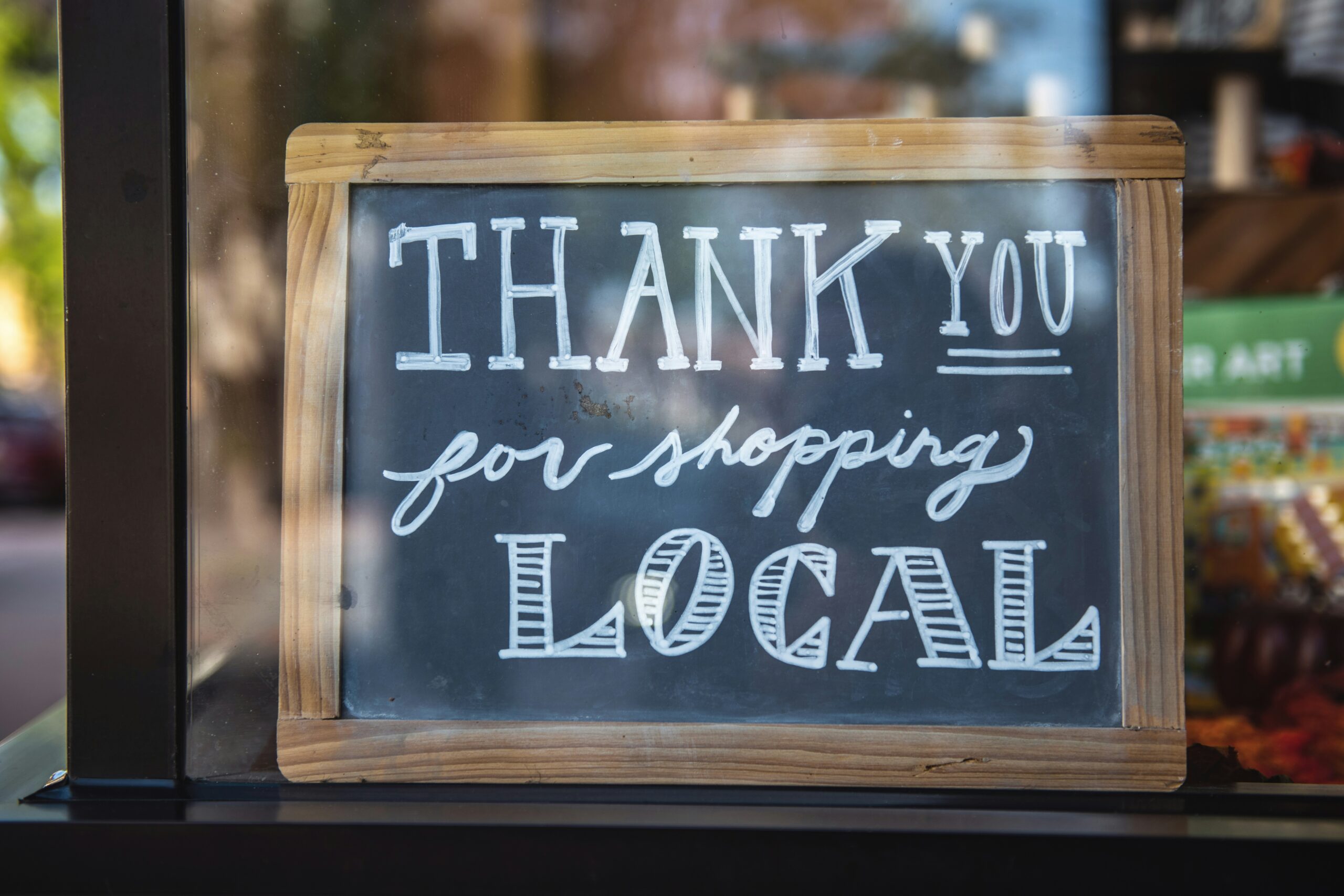 thanks for shopping local chalkboard sign in local business store window, local area search optimization online, websites, new southern solutions